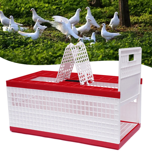 Foldable 3-Door Portable Pigeon Carrier Cage with Handle - Lightweight Plastic Travel Bird Cage for 14 Pigeons, Easy Transport