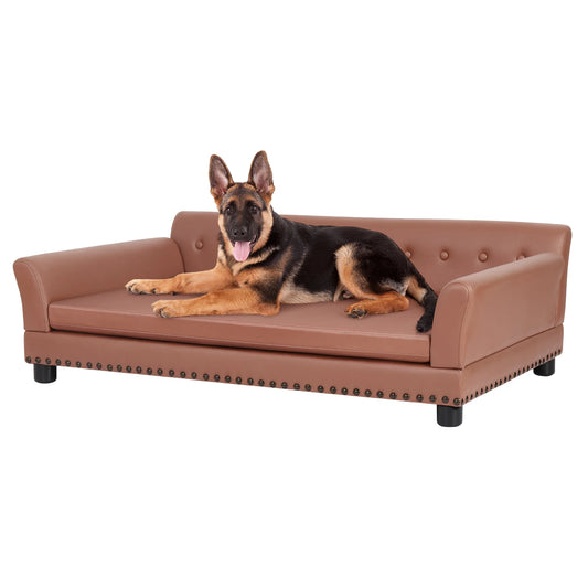 Dog Couch,Puppy Bed,Cat Sofa,Cat Couch,Pet Sofa,Dog Chair,Small Pet Bed Wooden Frame, Leather Fabric and Cushion Animals Using