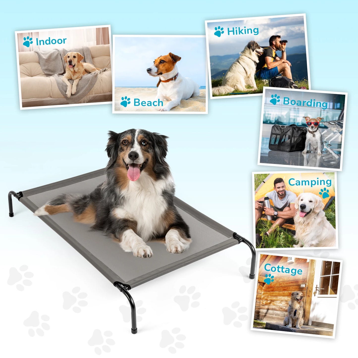Elevated Dog Bed 43"D X 26"W X 8"H - Gray, Durable Textilene Mesh for Comfort, Breathable Design for Cooling & Joint Support