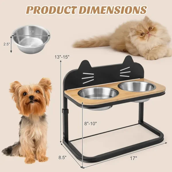 Elevated Pet Feeder with 2 StainlSteel Bowls for Cats and Small and Medium Dogs