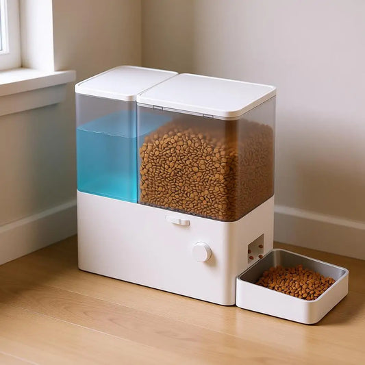 Automatic Cat Feeder and Water Dispenser, 36 Cups/8.5L Stainless Steel Bowls for Large Cats, Pets, Small Dogs, Puppies, Kittens