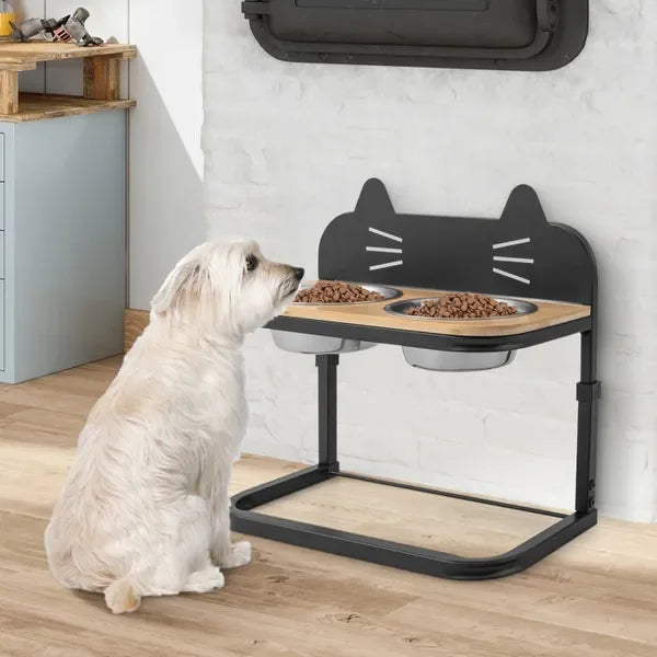 Elevated Pet Feeder with 2 StainlSteel Bowls for Cats and Small and Medium Dogs