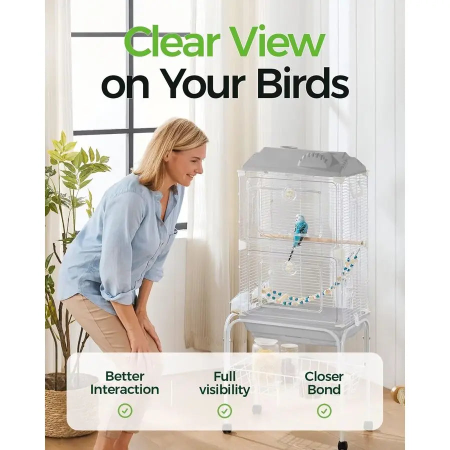 View Bird Cage, Medium Birdcage Aviary for Beginner, Backup Bird Cages Ideal for Travel,Carrier, Bird Breeding or Rescue