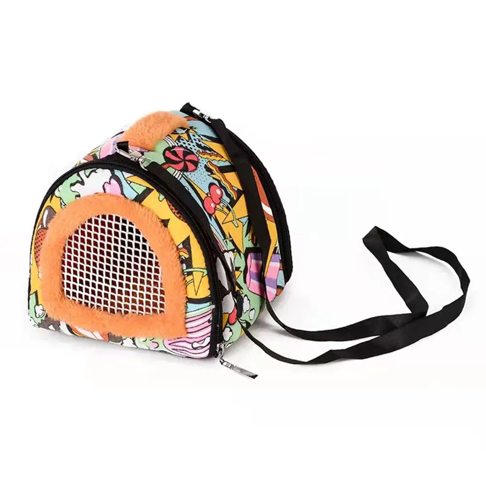 Hamster Travel Carrier Bag Chinchilla Guinea Pig Bunny Breathable Carrier Cage Warm Soft Travel Walking Small Animal Carrier