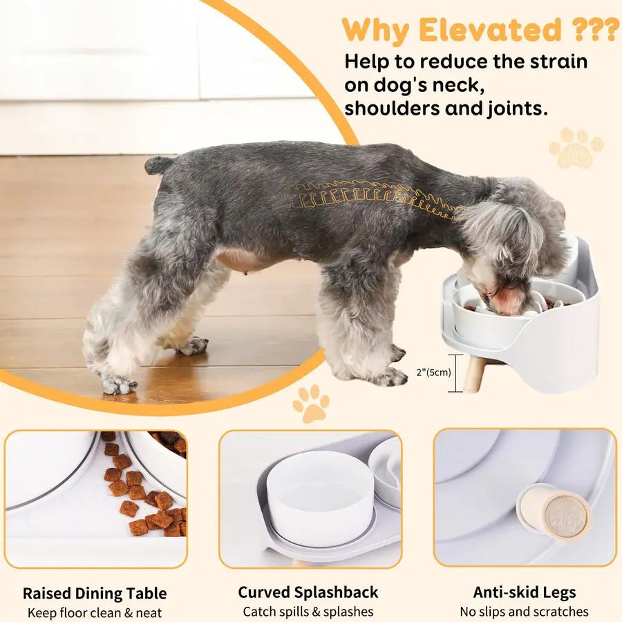Slow Feeder Dog Bowls Ceramic Food and Water Bowl Set with Stand Raised Pet Dishes for Small and Medium Sized Dogs
