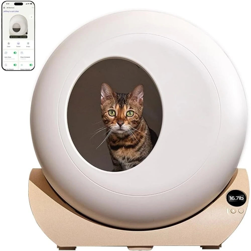 Cleaning Litter Box with APP - Automatic Cat Litter Box or All Your Cats, Odor Control, Spacious Interior and Large Customized