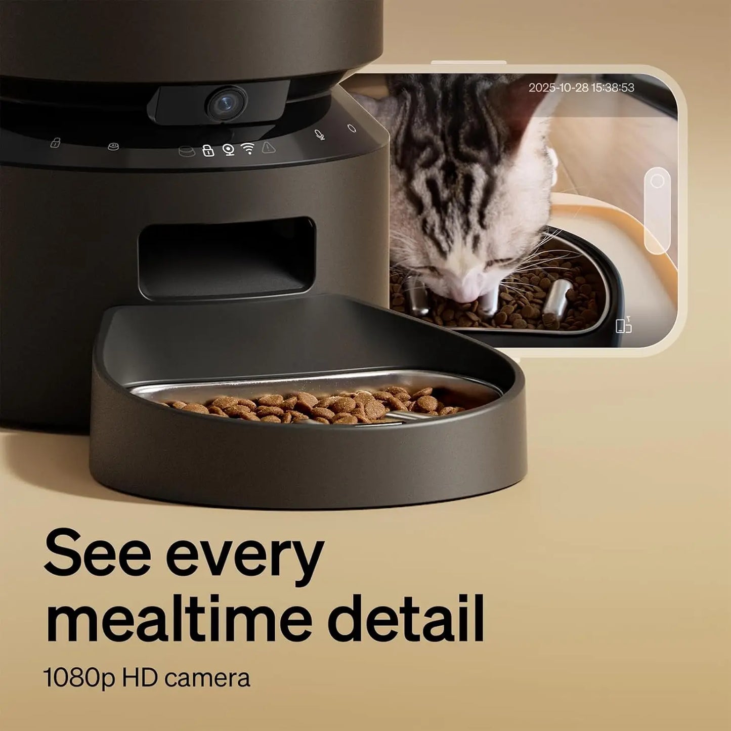 Automatic Pet Feeder with Camera, Slow Feed Bowl, 1080P HD Video Night Vision, WiFi Two-Way Audio