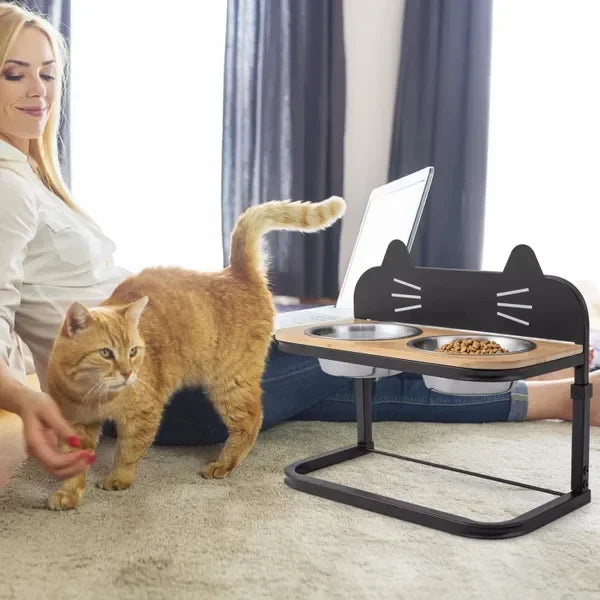 Elevated Pet Feeder with 2 StainlSteel Bowls for Cats and Small and Medium Dogs