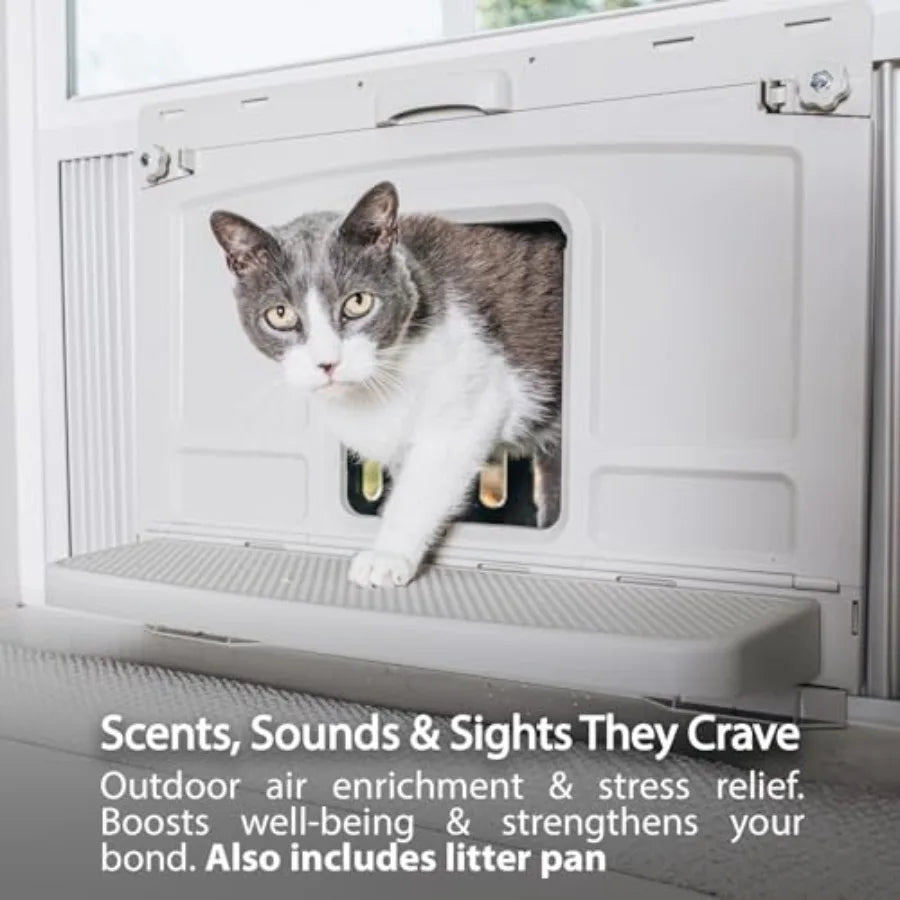 VistaLoo Window Catio Perch Litter Box Premium Outdoor Perch for Indoor Cats Natural Odor-Free Living Environment All-Weather C