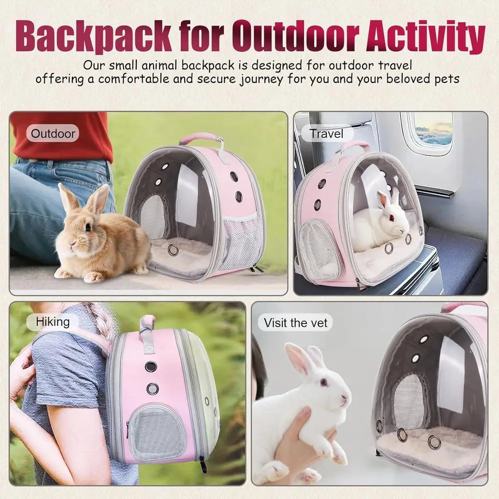 Back Expandable Backpack for Small Animals, Portable Travel Bag Breathable Pet Carrier Cages for Bunny, Guinea Pig, Bearded Drag