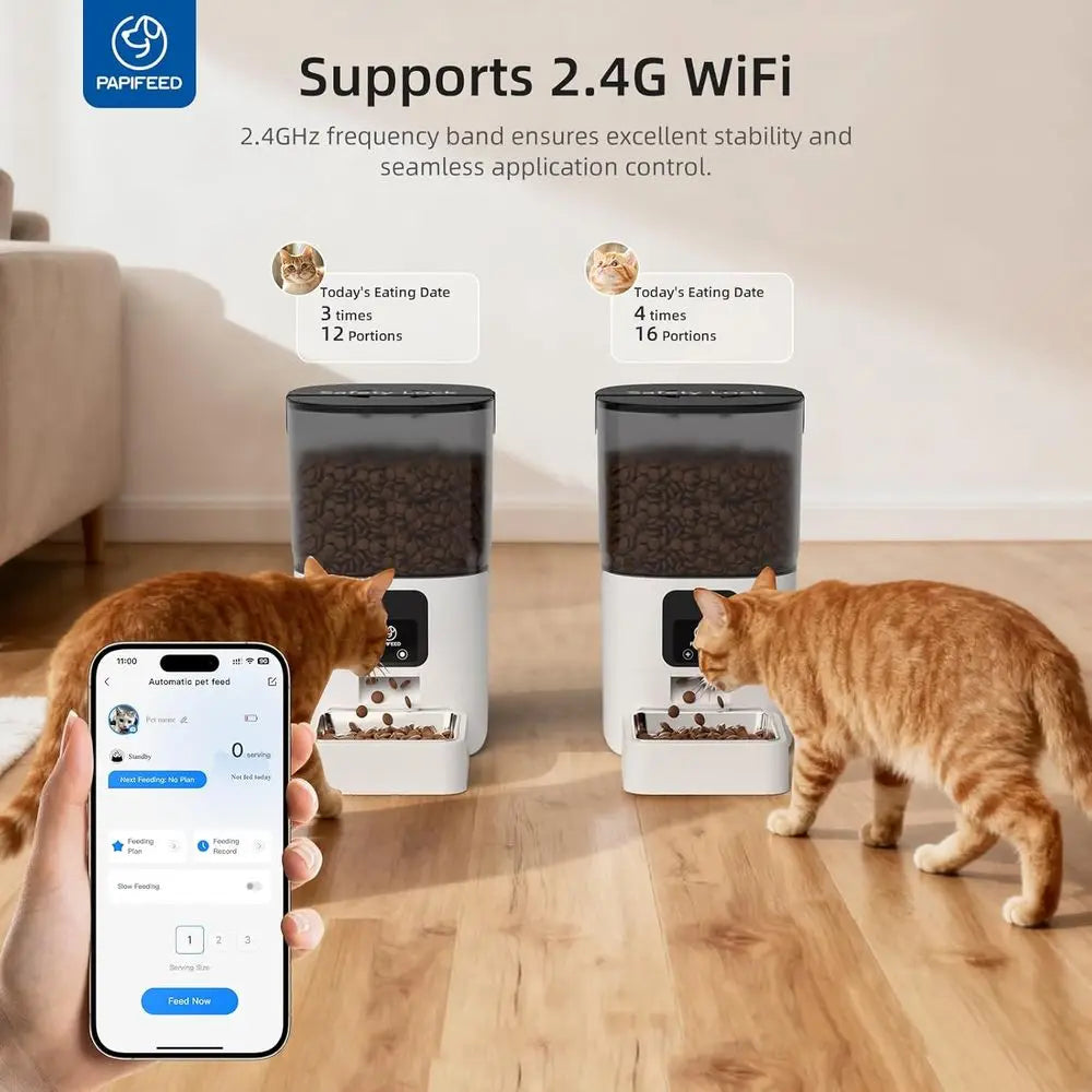 Automatic Pet Feeder with APP Control or Remote Feeding, Detachable & Easy Clean, Stainless Steel Bowl, 1-10 Meals Per Day for C