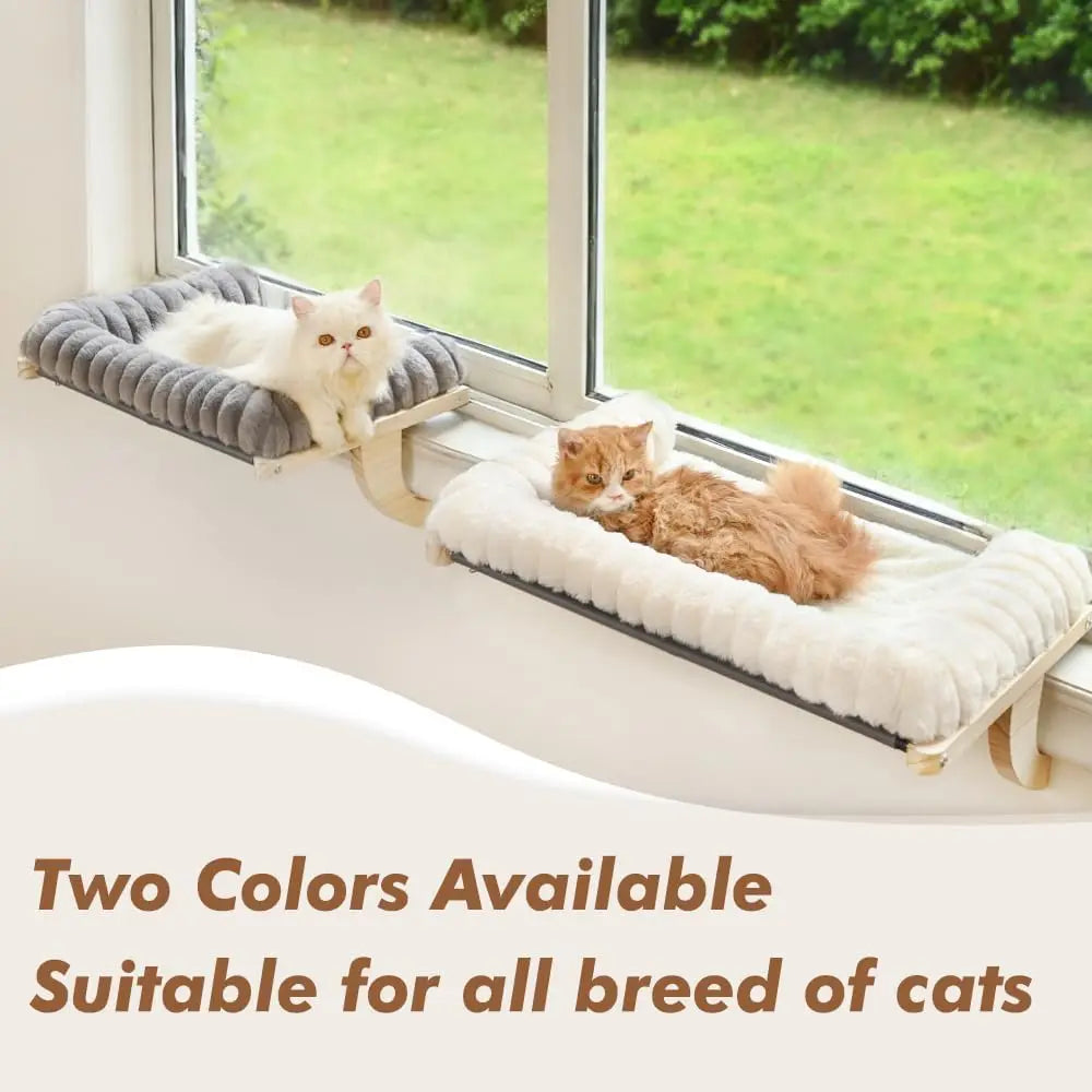 Cloud-Soft Cat Window Sill Perch with Zipper Designed Cushioned Bed, Supportive Cat Window Seat with Premium Solid Wood
