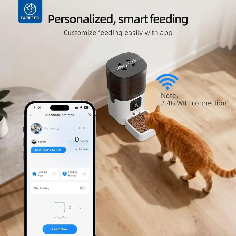 Automatic Pet Feeder with APP Control or Remote Feeding, Detachable & Easy Clean, Stainless Steel Bowl, 1-10 Meals Per Day for C