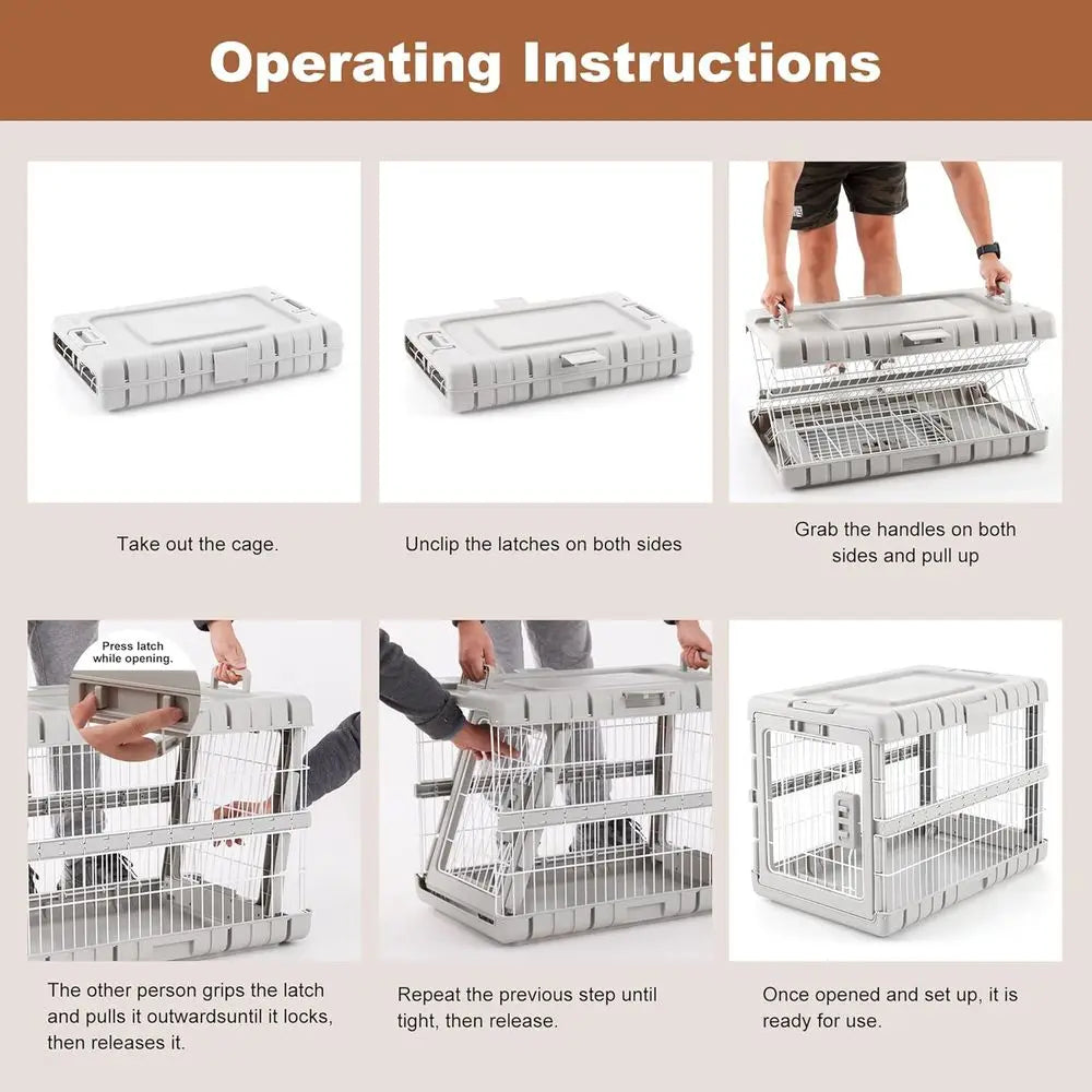 Collapsible Dog Crate, 28 L, No Tools Required, 4 Sides Steel Cage, Portable Carrier with 2 Wheels for Travel