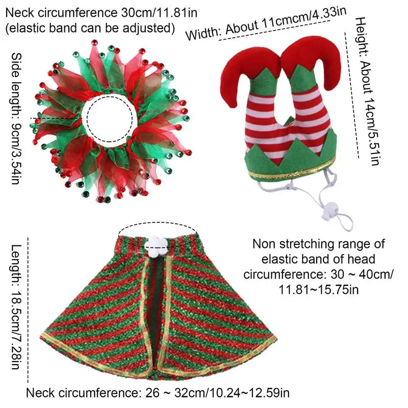 Cat Christmas Costume 3 PCS Cat Costume Pet Clothing Dog Outfits Plush Clown Collar Hat Comfortable Adjustable Cute Costume Suit