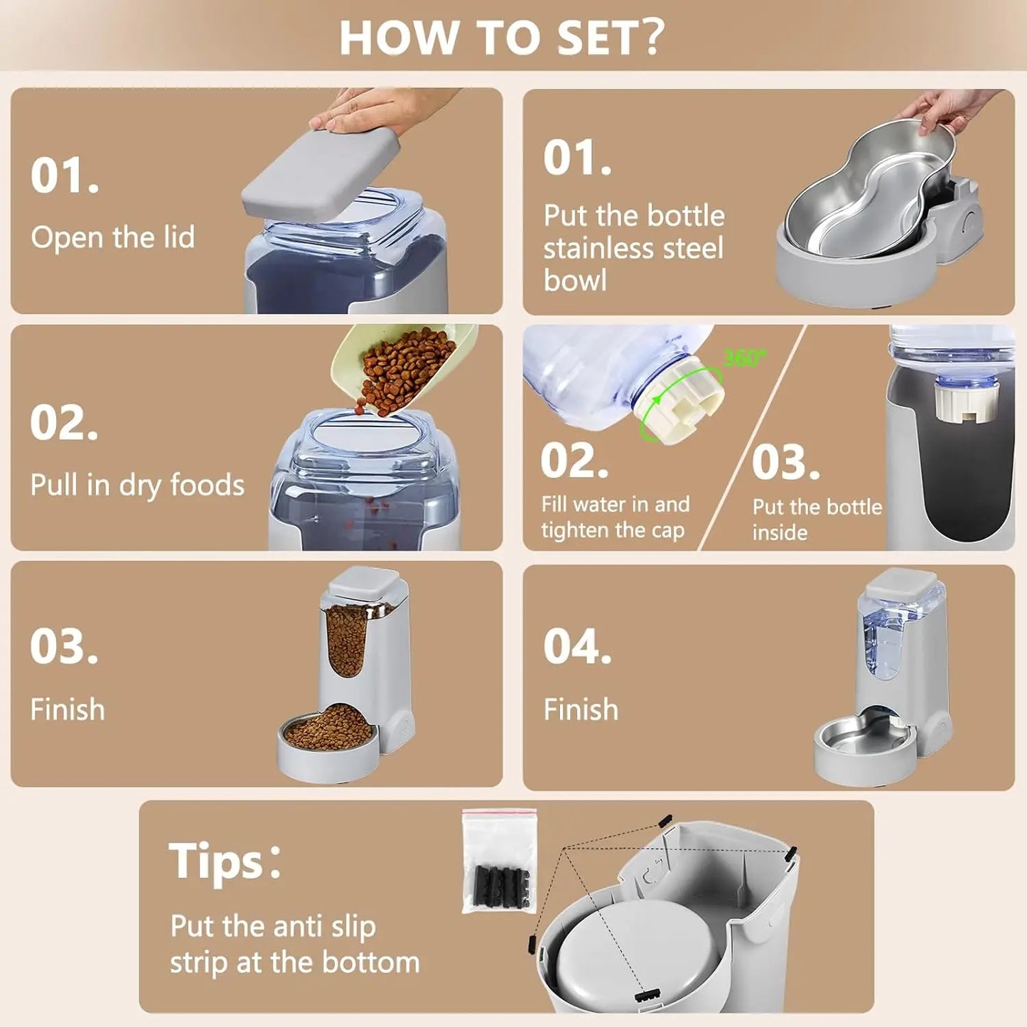 Automatic Pet Feeder and Water Dispenser with Stainless Steel Bowl for Cats and Dogs