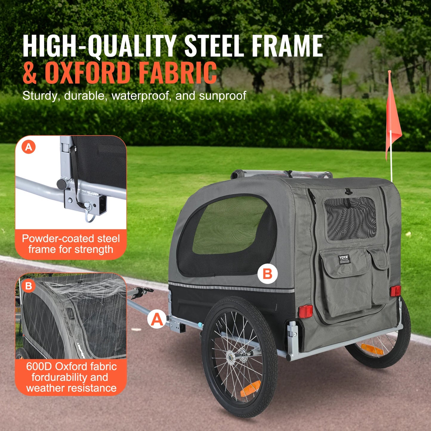 SucceBuy 88 lbs Dog Bike Trailer Pet Cart Bicycle Carrier with Wheels Coupler Reflectors Flag Collapsible to Store for Dogs