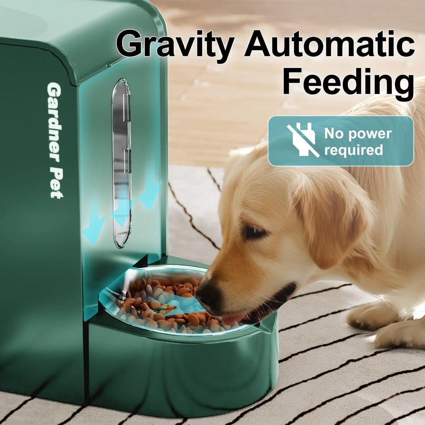 SUNTUG 2-in-1 Gravity Pet Feeder Water Dispenser 0.8Gal*2 BPA-Free Stainless Steel Bowl for Dog Cat Green