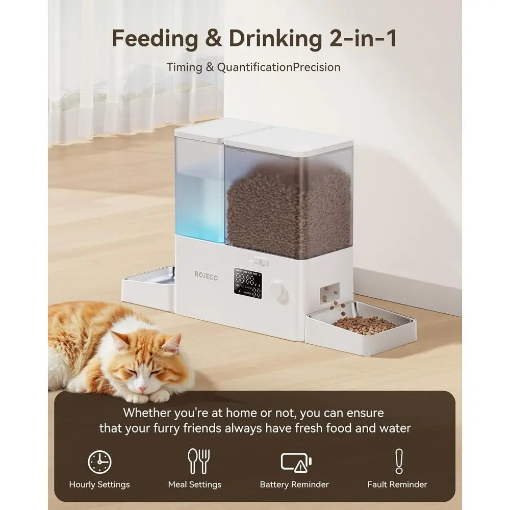 Automatic Cat Feeder and Water Dispenser, 36 Cups/8.5L Stainless Steel Bowls for Large Cats, Pets, Small Dogs, Puppies, Kittens