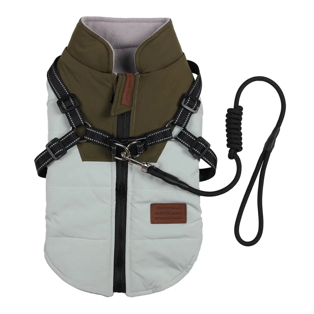 Winter Pet Dog Jacket With Harness Warm Dog Clothes For Labrador Waterproof Big Dog Coat Chihuahua French Bulldog Outfits