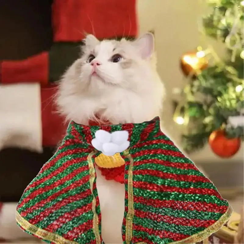 Cat Christmas Costume 3 PCS Cat Costume Pet Clothing Dog Outfits Plush Clown Collar Hat Comfortable Adjustable Cute Costume Suit