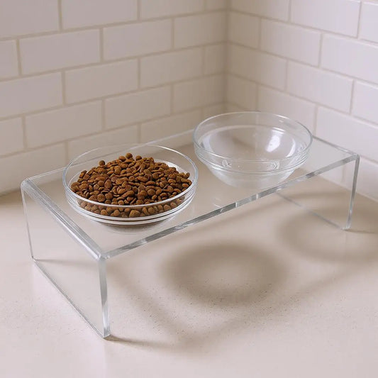 Elevated Double Bowl Pet Feeder with Removable Glass and Stainless Steel Bowls, 7.2 Tall