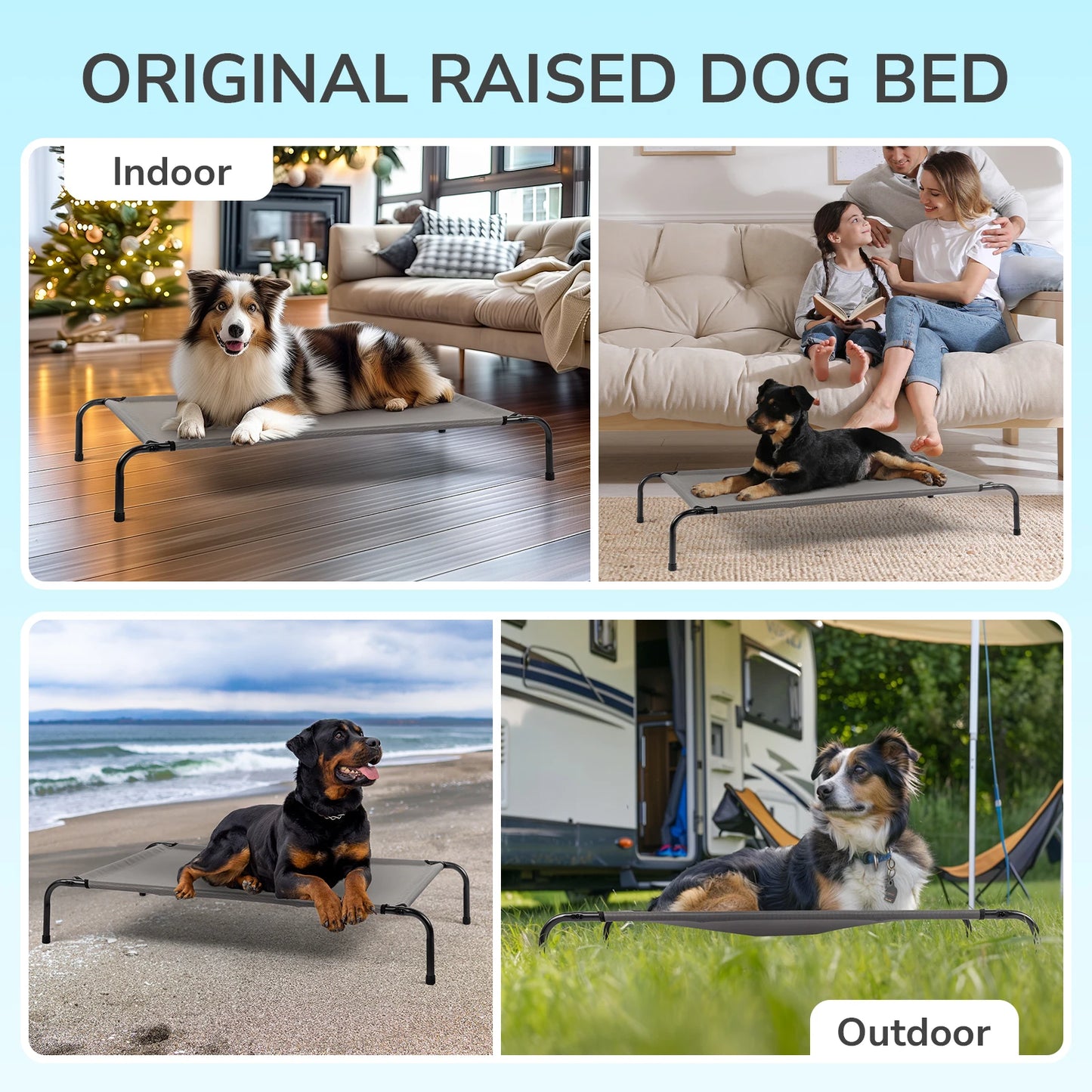 Elevated Dog Bed 43"D X 26"W X 8"H - Gray, Durable Textilene Mesh for Comfort, Breathable Design for Cooling & Joint Support