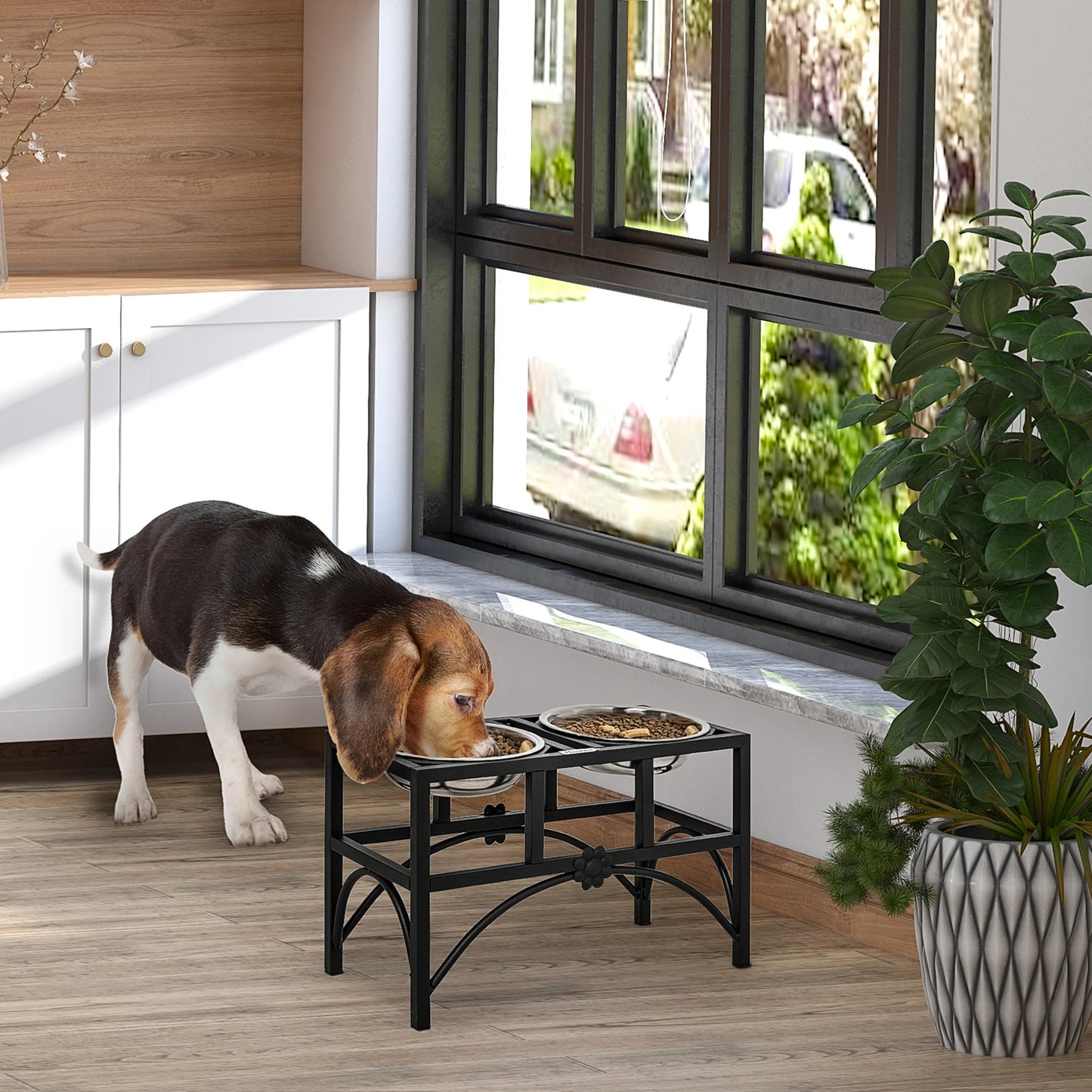 Dog Food Feeder Bowl - 2-in-1 Stainless Steel Pet Dish with Non-Slip Metal Base, Durable and Easy to Clean