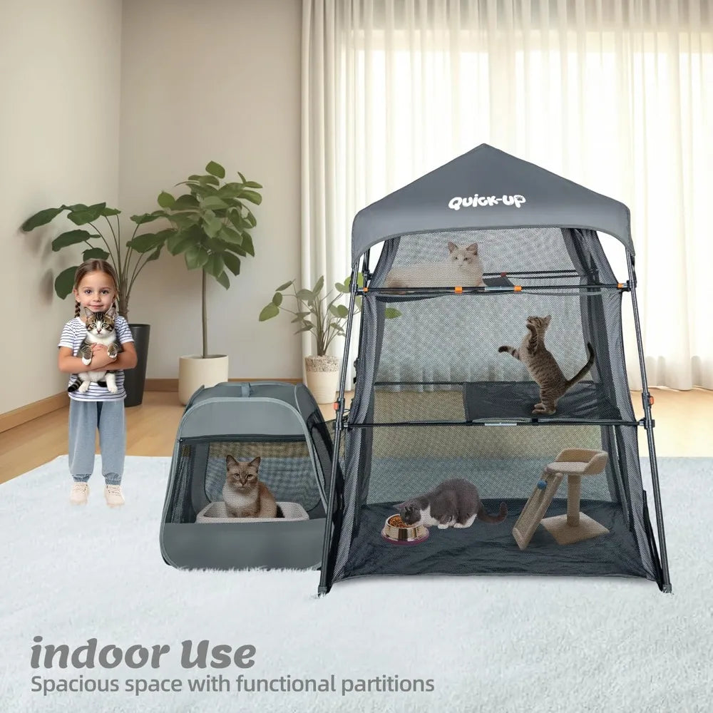 Enclosure Kitten and Tower Tent for Indoor and Outdoor, 3 Tier Cage Inside, Outdoor Catio, Portable and Foldable, Two Doors Desi