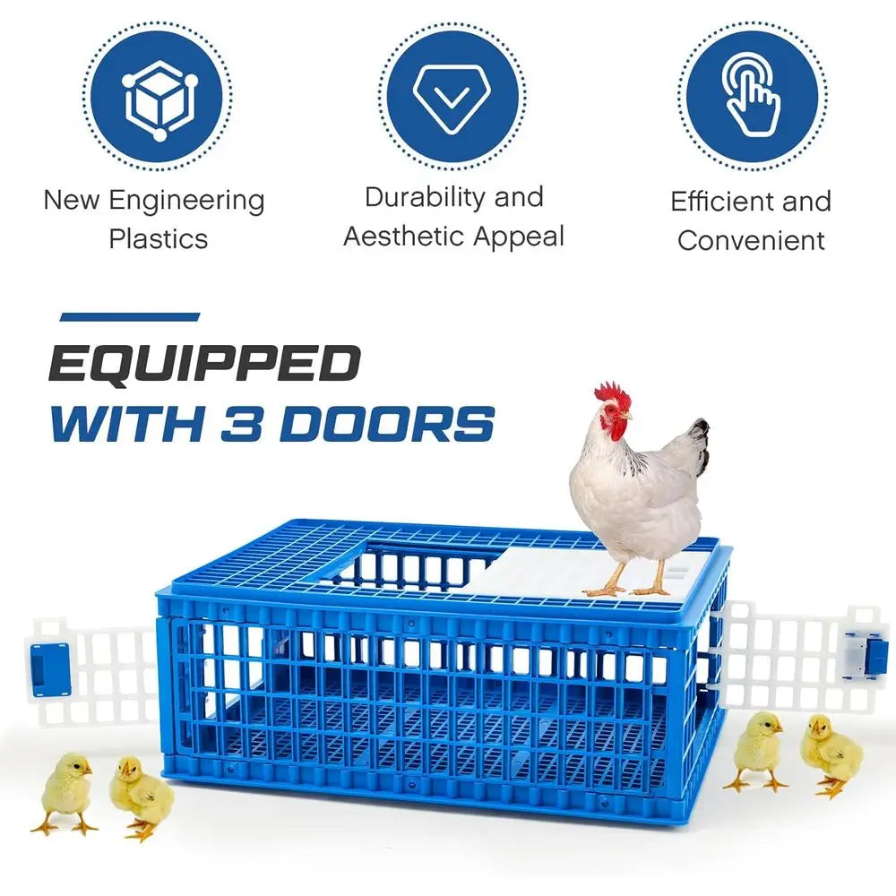 2 Pcs Poultry Duck Carrier Crate 3 Door Chicken Transport Cage Plastic Poultry Carrier Basket Box or Chicken Duck Goose Birds, 2