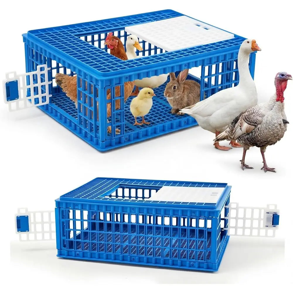 2 Pcs Poultry Duck Carrier Crate 3 Door Chicken Transport Cage Plastic Poultry Carrier Basket Box or Chicken Duck Goose Birds, 2