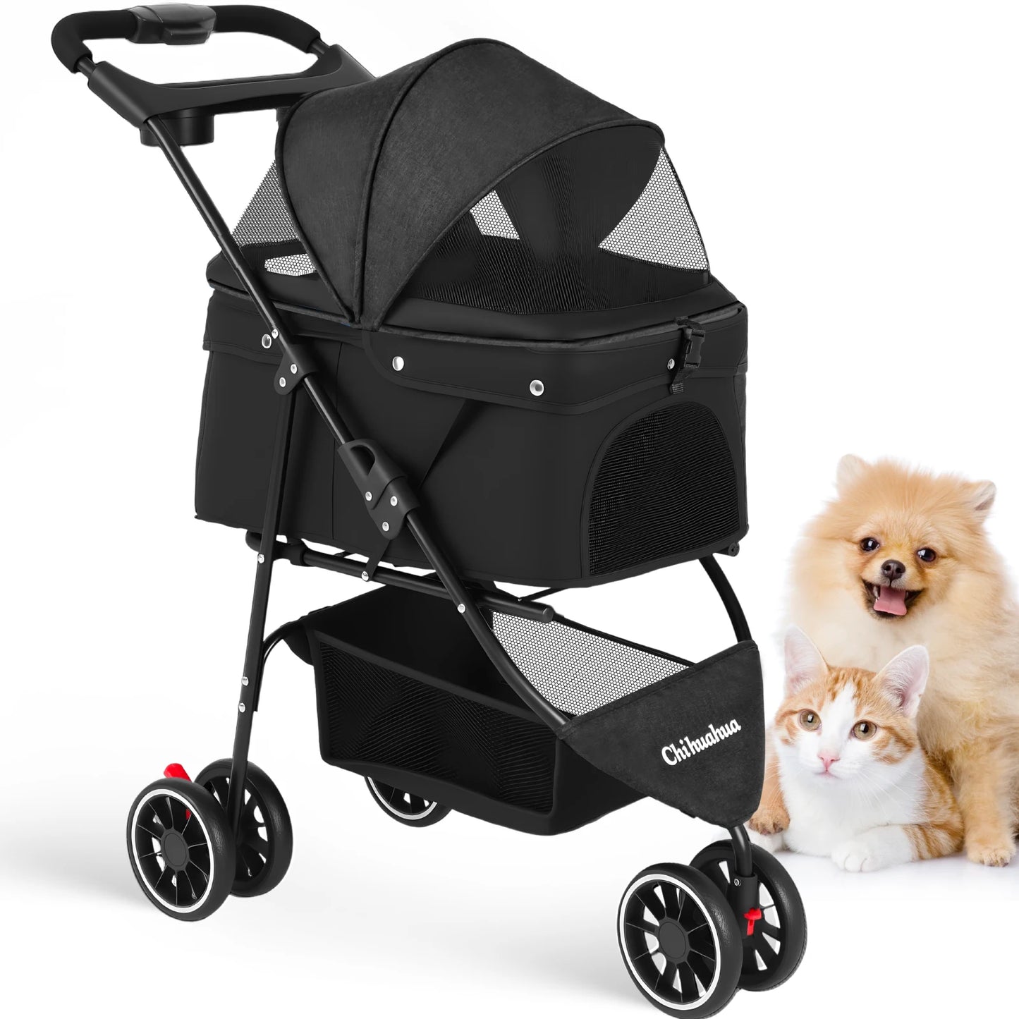Portable Dog Stroller 3 Wheels for Small Medium Dogs&Cats Foldable Pet Cat Travel Carriage Stroller Carrier for Outside Play