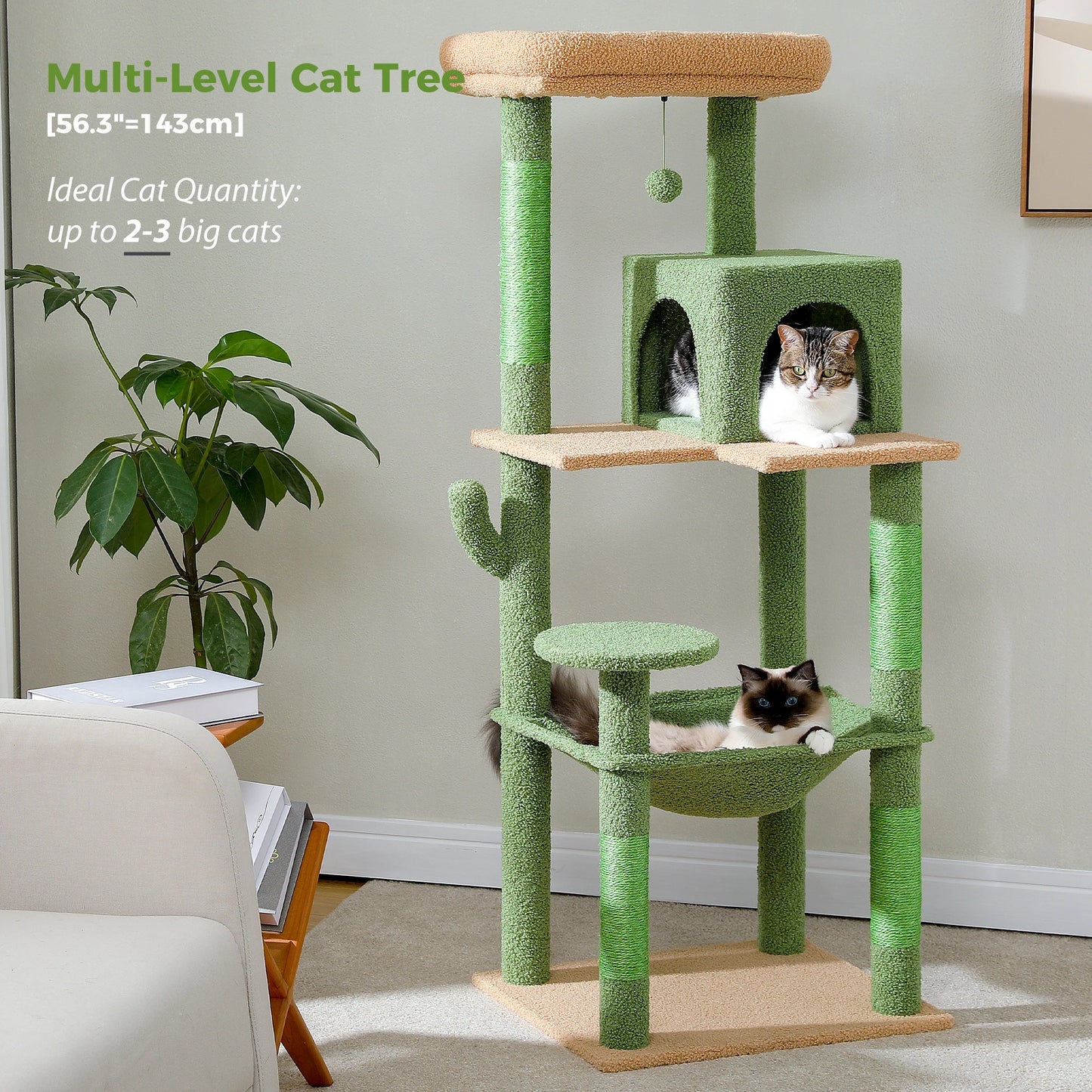 Cat Tree for Indoor Cats Multi-Level Cat Tower with Large Hammock Sisal Covered Scratching Posts Cozy Condo and Top Perch Pink