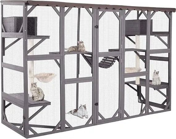 Catio Outdoor Cat Enclosure Window Box Wall Mounted Wooden Cat House Playground with Scratching Posts, Baskets, Resting House,