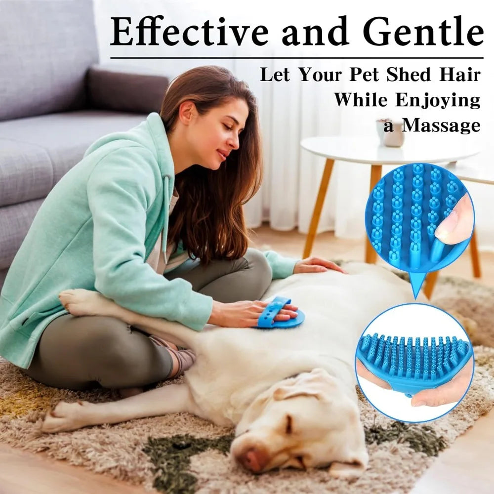 Dog Bath Brush with Adjustable Handle, Suitable for Pets Deshedding, Washing, Massaging & Grooming (Blue Green)