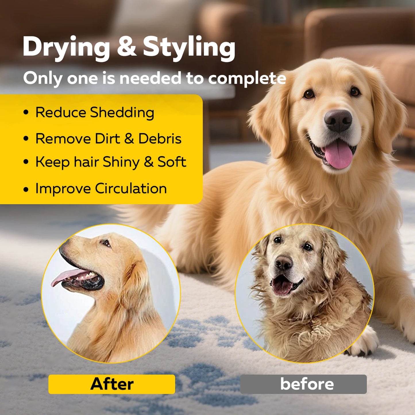 Portable Pet Hair Dryer Dog Grooming Blower -High Velocity Quiet Lightweight 1.2lbs with 3 Speeds for Home Travel Grooming