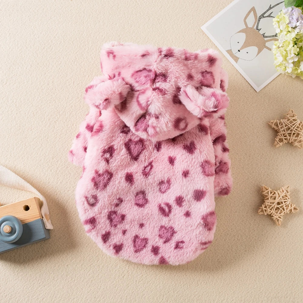 Winter Pet Dog Clothes Warm Fleece Dog Hoodie Leopard Dog Coat Jacket French Bulldog Clothing for Small Medium Dogs Pet Costumes