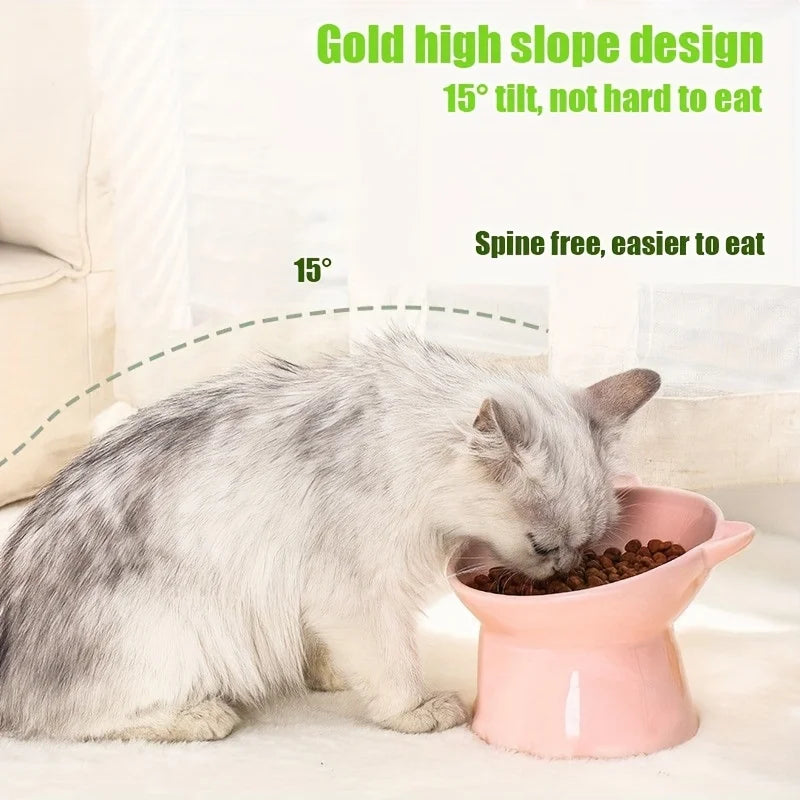 3-in-1 Elevated Cat Bowl Set, Raised Feeder with Anti-Slip Base & Cat-Ear Design for Multi-Cat Homes, Pink Green Blue