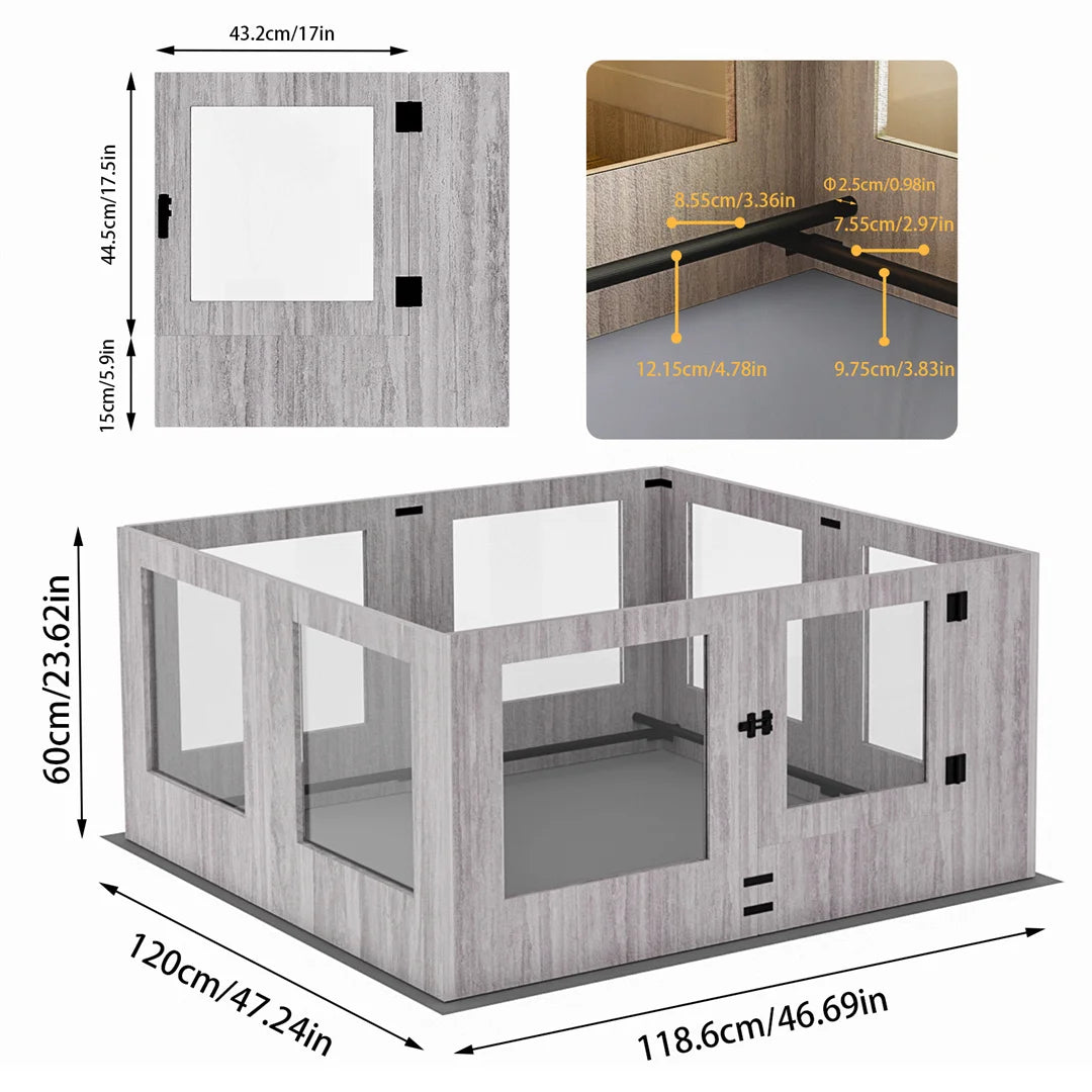 Tempered Glass Pet Whelping Box with Waterproof Fertility Pad Dog Playpen Exercise Cage for Puppies