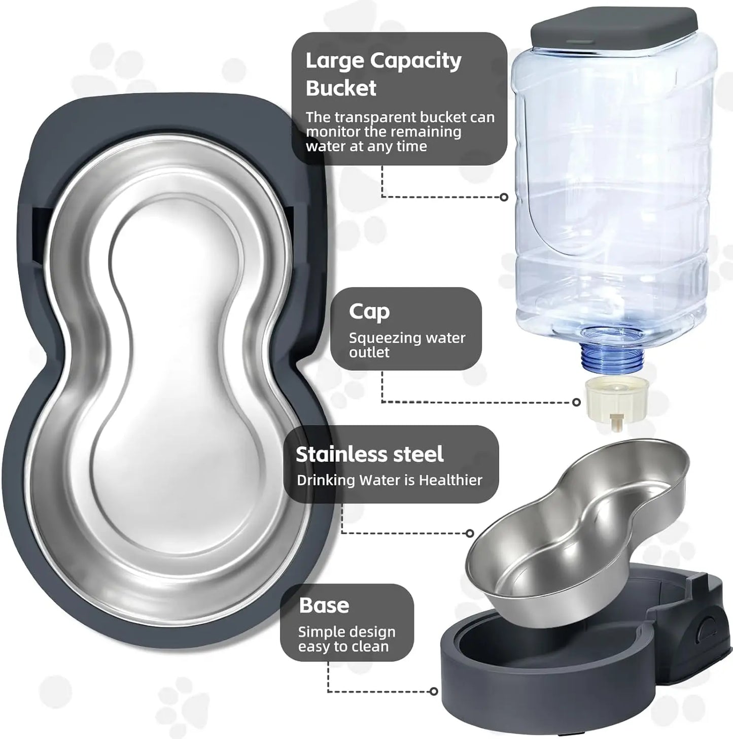Automatic Pet Feeder and Water Dispenser with Stainless Steel Bowl for Cats and Dogs
