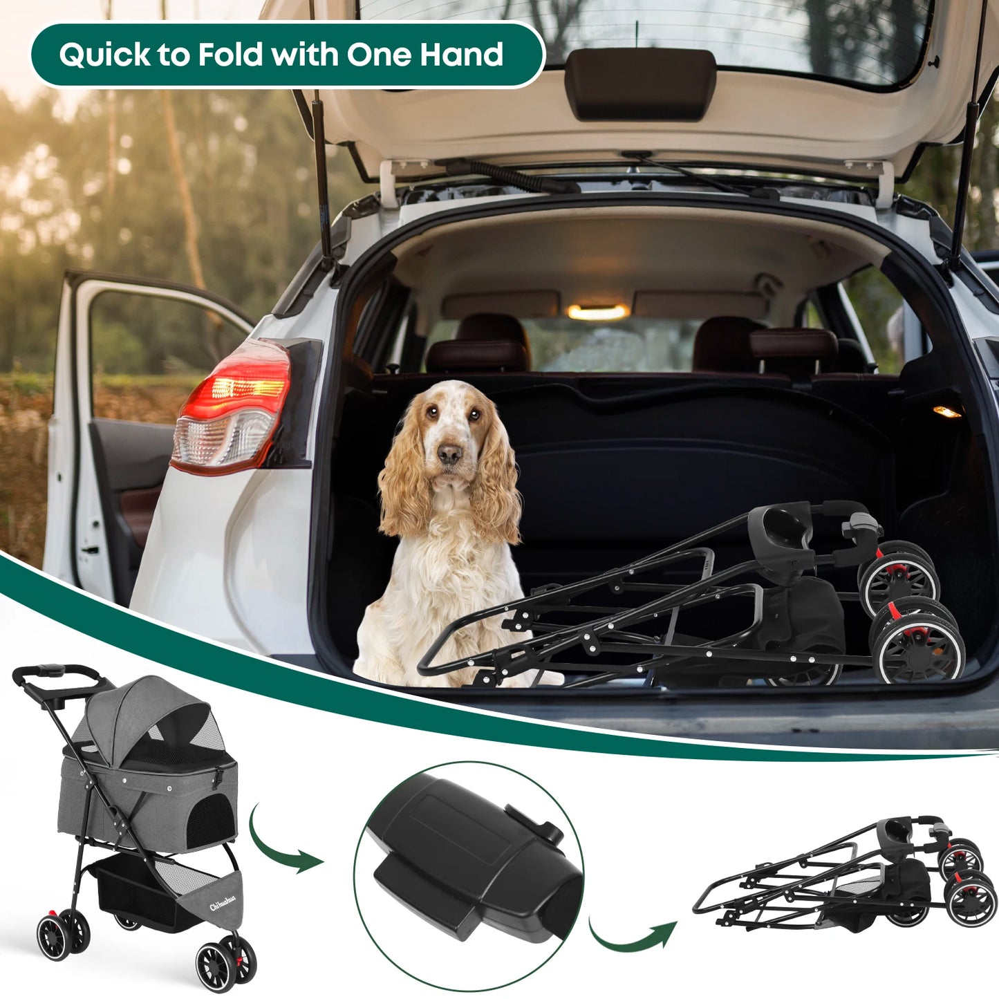 Portable Dog Stroller 3 Wheels for Small Medium Dogs&Cats Foldable Pet Cat Travel Carriage Stroller Carrier for Outside Play