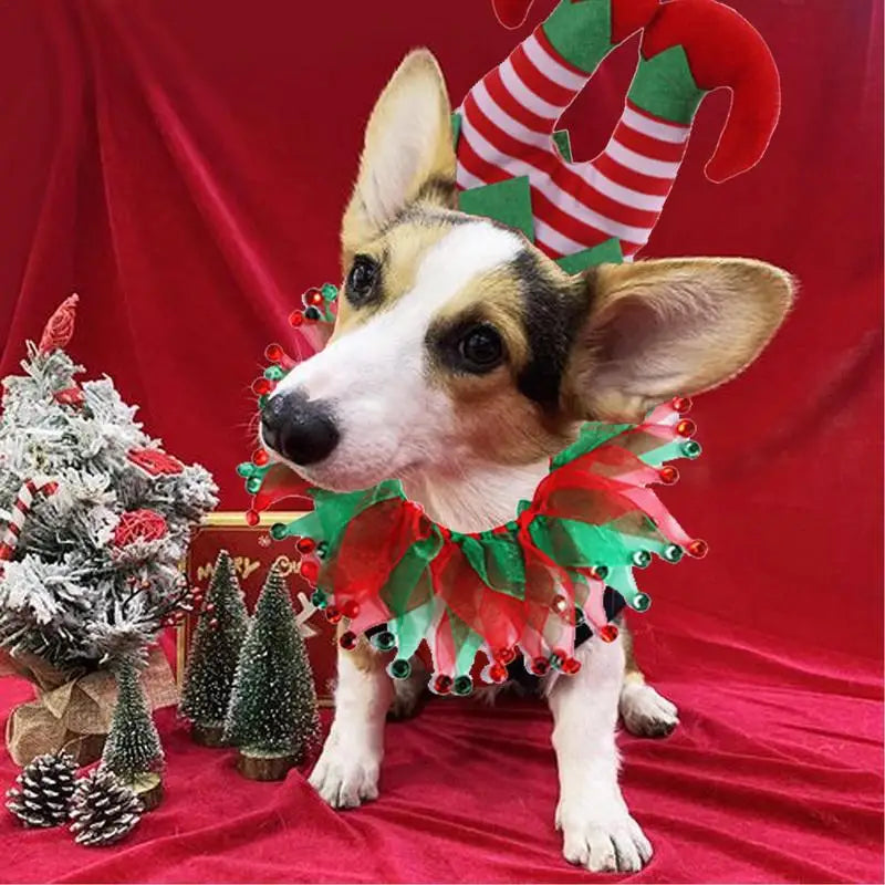 Cat Christmas Costume 3 PCS Cat Costume Pet Clothing Dog Outfits Plush Clown Collar Hat Comfortable Adjustable Cute Costume Suit