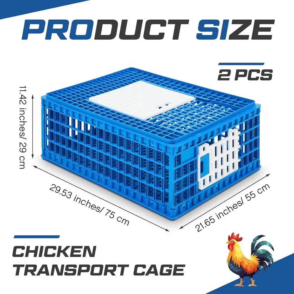 2 Pcs Poultry Duck Carrier Crate 3 Door Chicken Transport Cage Plastic Poultry Carrier Basket Box or Chicken Duck Goose Birds, 2