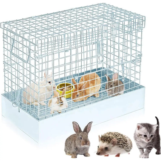 One Hole Rabbit Transport Cage, 18 x 10 x 14 in Portable Rabbit Carrier with Tray and Handles for Travel Temporary Housing Indoo