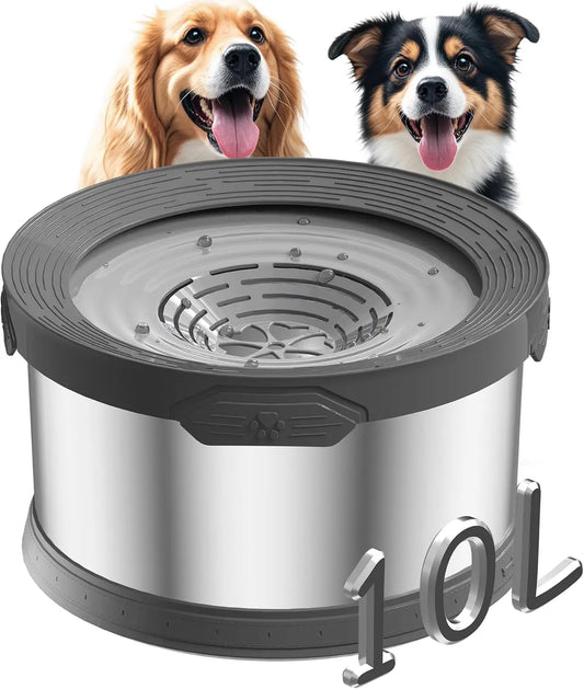 10L No Spill Dog Water Bowl with Slow Feeder, Large Capacity Stainless Steel Pet Dispenser
