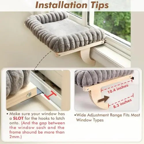 Cloud-Soft Cat Window Sill Perch with Zipper Designed Cushioned Bed, Supportive Cat Window Seat with Premium Solid Wood