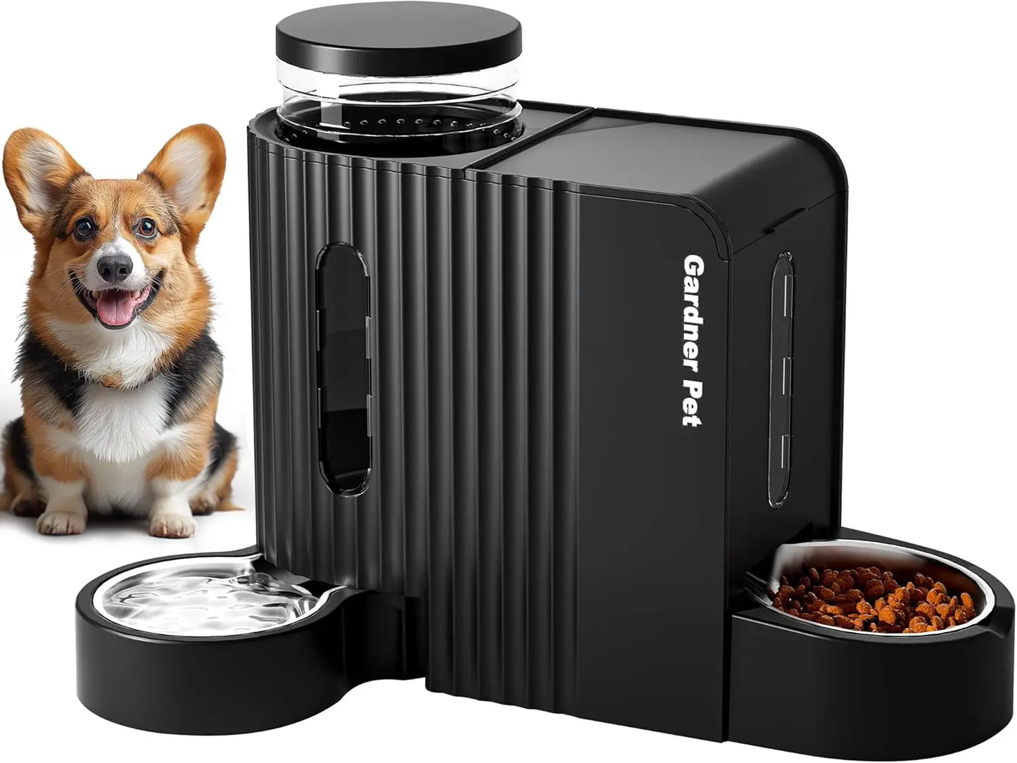 SUNTUG 2-in-1 Gravity Pet Feeder Water Dispenser 0.8Gal*2 BPA-Free Stainless Steel Bowl for Dog Cat Green