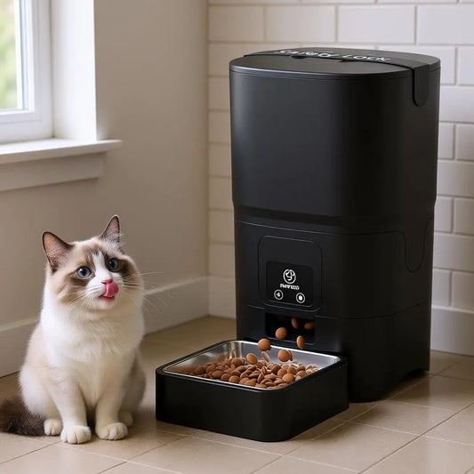 Automatic Cat Feeder 6L Large Capacity, Smart Pet Feeder with App Control & Stainless Steel Bowl, Anti-Clog Anti-Theft Design, 2