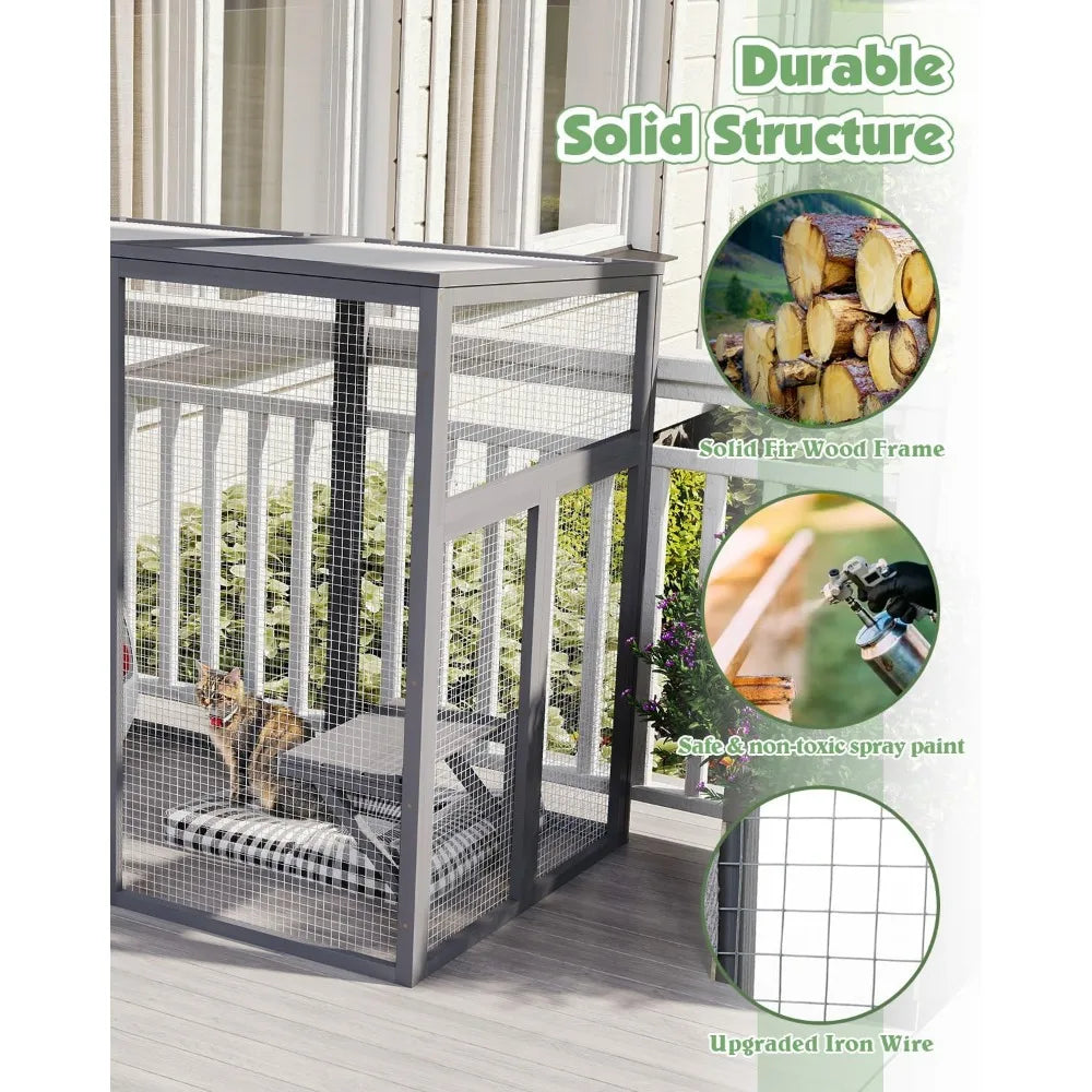 Catio Outdoor Cat Enclosure, Large Cat Houses & Condos, Cattio for Apartment Balcony, Window Cat Cage Weat