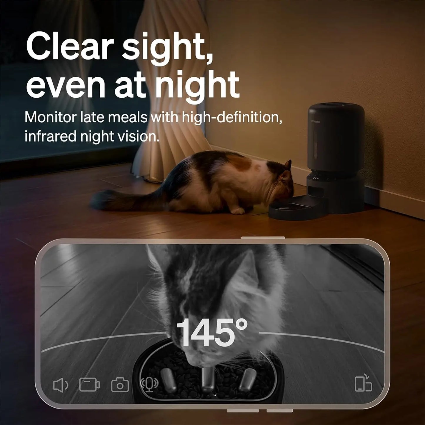Automatic Pet Feeder with Camera, Slow Feed Bowl, 1080P HD Video Night Vision, WiFi Two-Way Audio